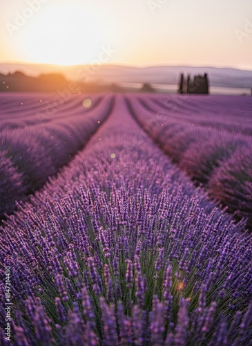 Wallpaper Mural Vast Purple Lavender Field at Golden Hour Sunset with Distant Cypress Trees and Rolling Hills Under Soft Light Torontodigital.ca