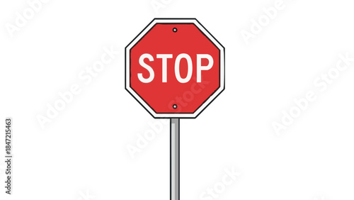 Octagonal red stop sign on pole against white background  