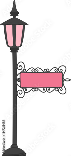 Vintage Lamp Post With Ornate Sign
