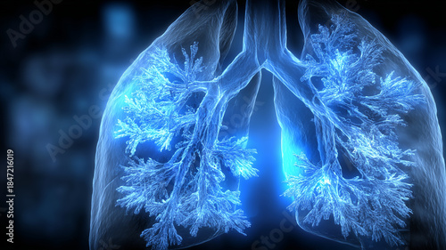 A detailed lung airway structure visualization representing breathing pathways, pulmonary function and medical education.
