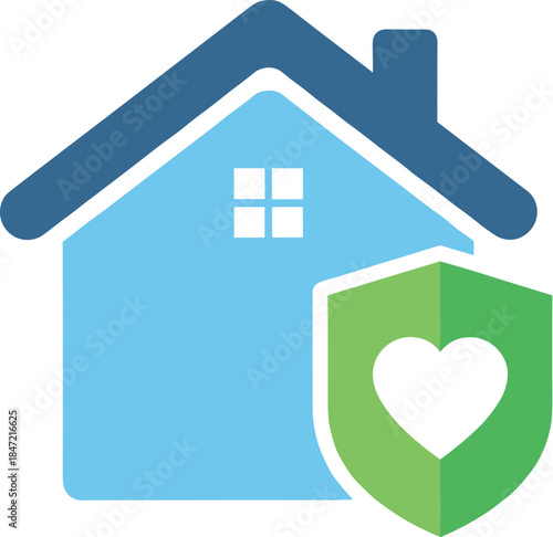 House with a shield and heart icon symbolizing home protection.