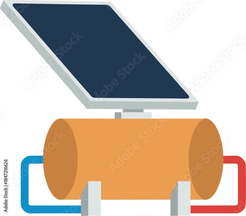 Solar water heater system with panel and storage tank vector illustration.