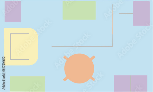 Abstract orange circular graphic element with four small protrusions.