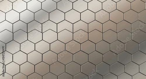 Seamless Abstract Background Pattern of Silver Metallic Hexagon Honeycomb Tiles or Geometric Wall Texture