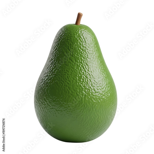 Fresh, vibrant green avocado fruit with a textured skin and a small brown stem, perfectly ripe and ready for consumption, isolated on transparent background.