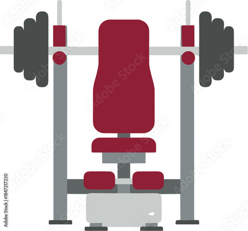 Vector illustration of a gym bench press with barbell.