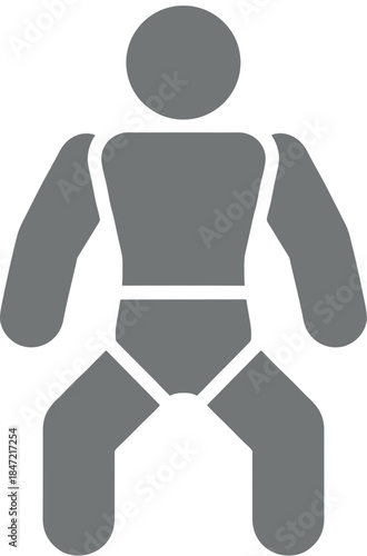 Simple gray icon of a person wearing a full body safety harness.