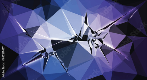Abstract Low Poly Polygons Background with Broken Glass or Shattered Crystal Effect in Purple and Blue Hues