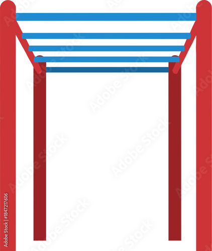 Red and blue monkey bars for playground fun and exercise.