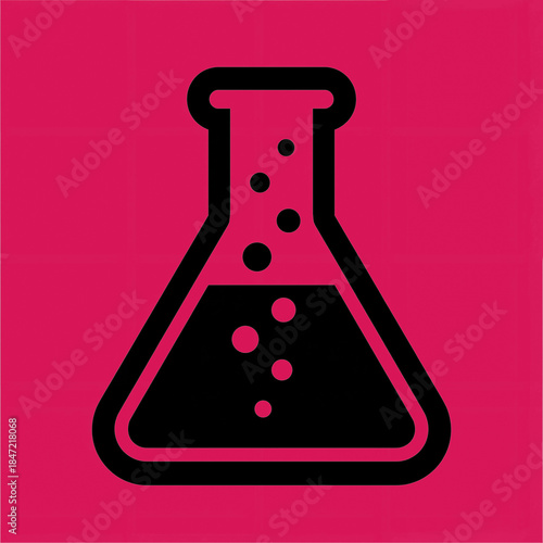Science experiment with a flask containing liquid in color: vivid pink