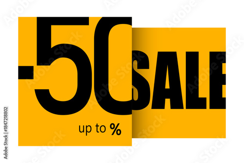 Sale banner with minus 50 percent discount in bold typography