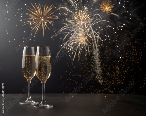 Happy New Year 2026 - Champagne glasses and fireworks