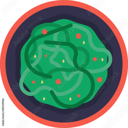 A bowl of thick Japanese wheat noodles served in broth.