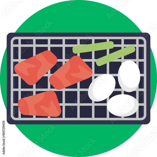 Icon of grilled Japanese food cooked over an open flame or charcoal, representing traditional grilling methods.