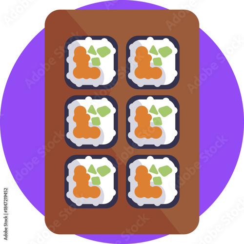 A roll of sushi with rice, seaweed, and filling.