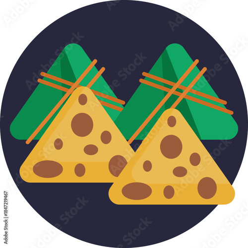 A triangular rice dumpling wrapped in leaves, symbolizing traditional Asian comfort food.
