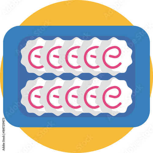 A stylized depiction of narutomaki, a traditional Japanese fish cake featuring a white base and a pink spiral, commonly served in ramen dishes.