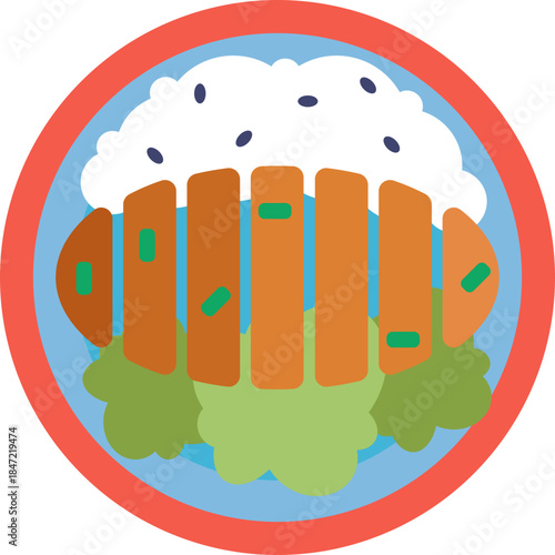 A simple icon representing Japanese breaded and deep-fried cutlet, typically made with pork or chicken and served sliced.