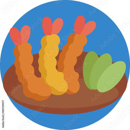 A simple shrimp icon representing seafood commonly used in Japanese cuisine, such as tempura or sushi toppings.