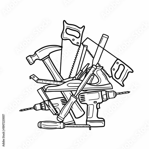 Hand Tools Line Art Construction Illustration