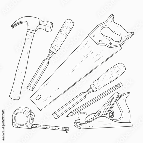Hand Tools Line Art Construction Illustration