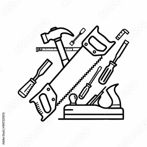 Hand Tools Line Art Construction Illustration