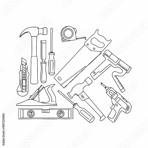 Hand Tools Line Art Construction Illustration