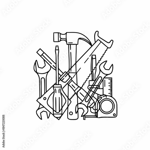 Hand Tools Line Art Construction Illustration