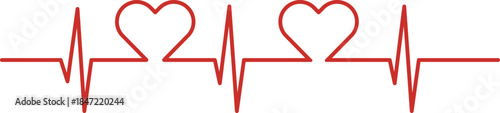 Heartbeat Line With Heart Shapes Line Art