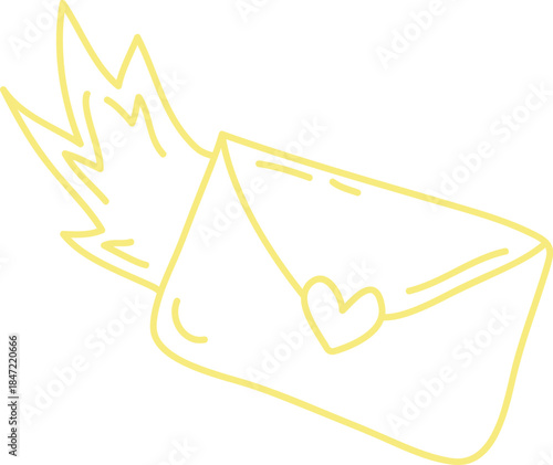 Envelope With Heart And Flame Line Art