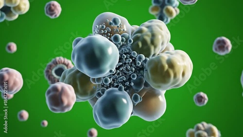 Fibrous cellular structure unfolding with Cellular structure animating subtly, pure effect ad_ready green screen cellular structure