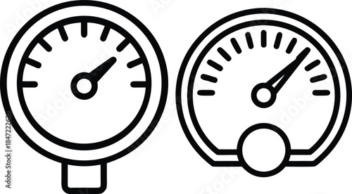 Pressure gauges with pointers indicating measurement on transparent background for industry or home use