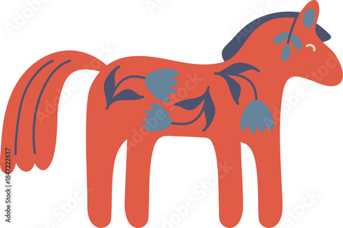 Horse With Scandinavian Floral Pattern