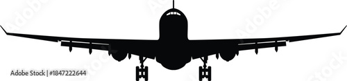 Airplane silhouette landing with gear down front view
