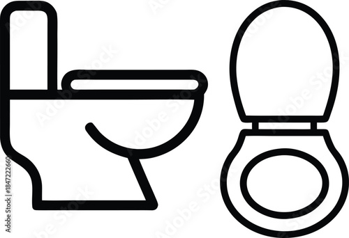 Toilet bowl outline and toilet seat with lid on transparent background for bathroom design