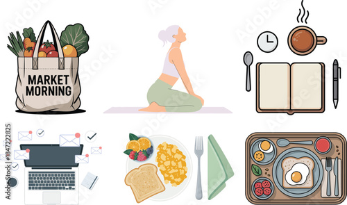 Tuesday morning routine with market yoga coffee and breakfast