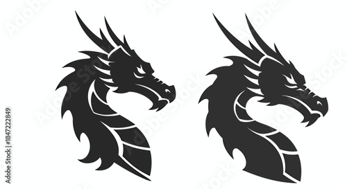 This striking black and white vector illustration features a powerful dragon head design, perfect for a tattoo or a bold graphic element.