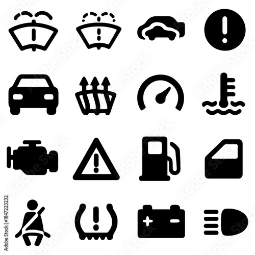 Vehicle Symbols: A collection of various vehicle symbols, meticulously displayed on a surface, serving as an informative guide to different car functions.