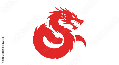 Wallpaper Mural A vibrant red dragon vector illustration, showcasing a powerful mythical creature with intricate details and a dynamic pose against a clean white background, perfect for various design applications. Torontodigital.ca