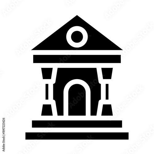 Glyph style business icon of a bank building representing finance.