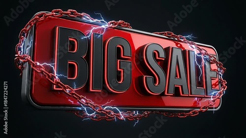 Big Sale 3D Glossy Black Text with Electric Lightning Effects for Modern Promotion Video