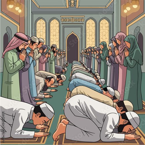 Muslims in Prayer at Mosque A Moment of Devotion and Unity.