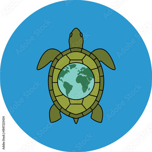 Sea Turtle with Earth Shell Symbol of Global Conservation.