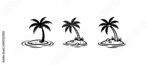 Black and White Coconut Tree Tropical Island Art
