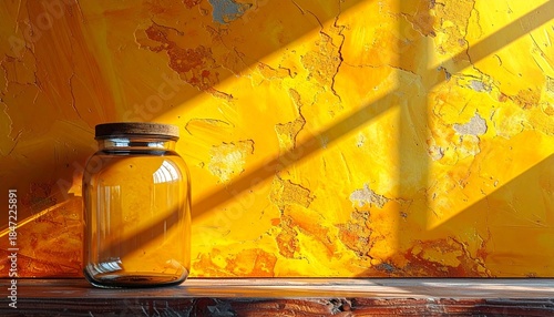 glass jar object isolated on yellow textured background