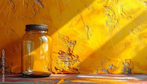 empty bottle on yellow textured background
