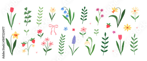 Doodle set of spring and summer flowers