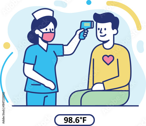 Nurse checking patient's temperature with a thermometer