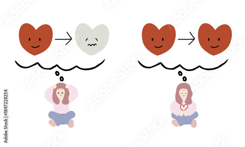 心の変化が怖い女性と変化は失うことではないと知っている女性のイラスト