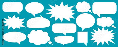 A set of chat box designs for comments on social media or comics. Vector designs of speech bubbles, text boxes, and conversation chat columns in comics.